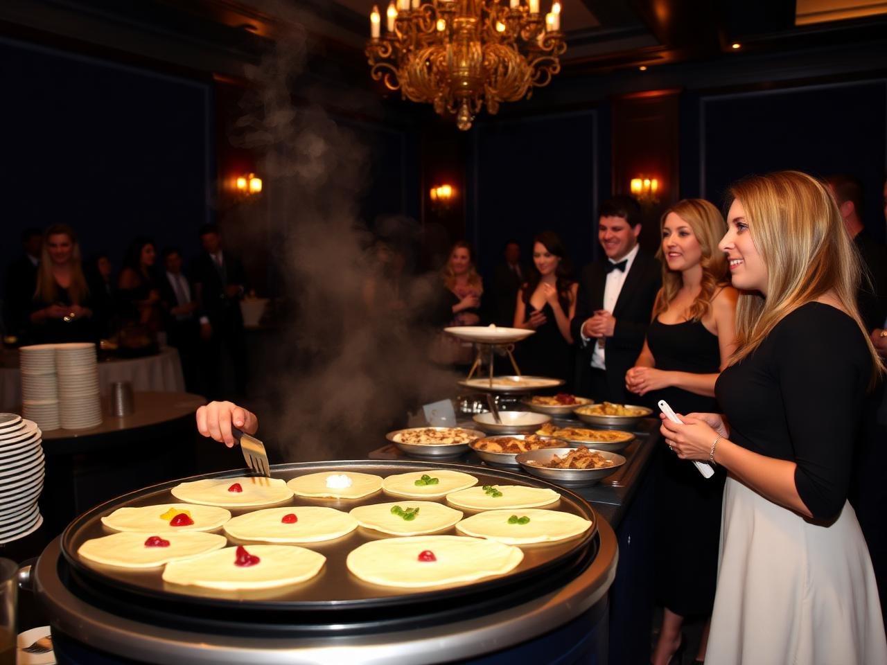 Estação de crepe francês sendo preparado em um evento