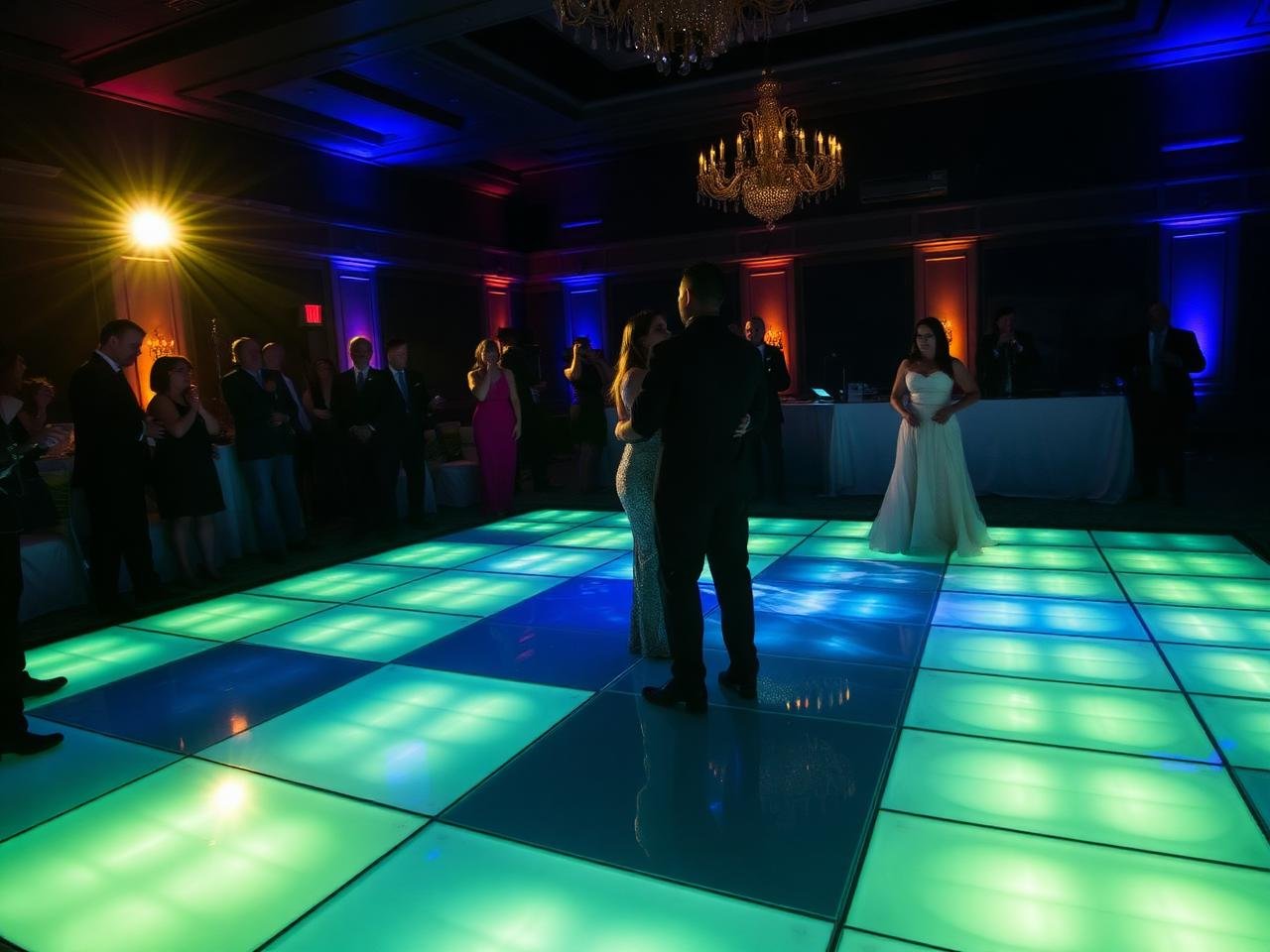 Pista de dança de LED iluminada durante uma festa